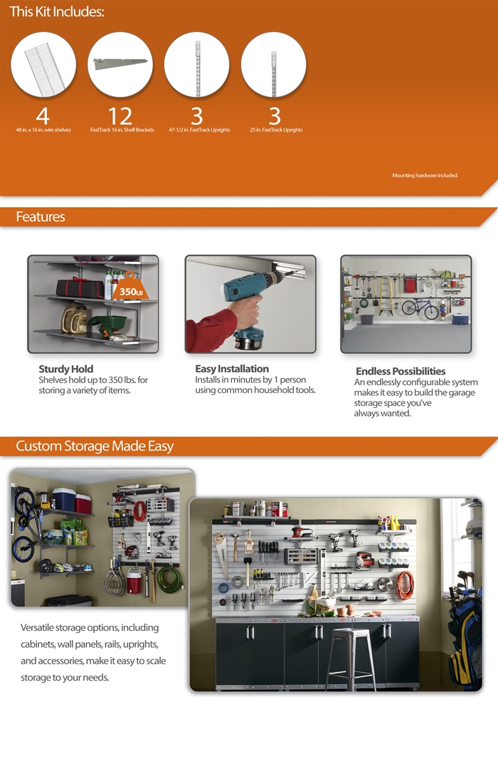 Rubbermaid FastTrack Garage 4Shelf 48 in. x 16 in. Wire Shelving Kit